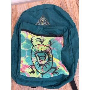Vintage Blue Planet Tribal Turtle Backpack Teal Boho Hippie Canvas Bag 90s